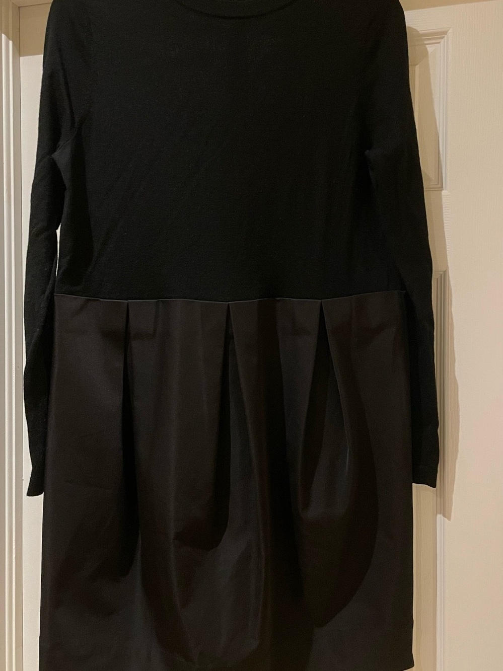 COS Black Merino Wool Mixed Media Pleated Dress Long Sleeve Minimalist M
